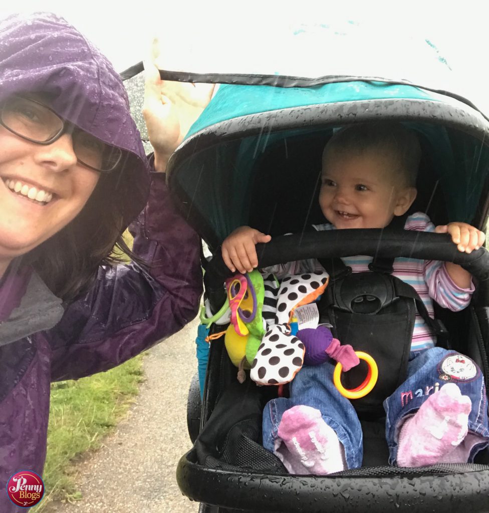 Myself and Tube Stop Baby smiling whilst out for a walk in the rain as  we take a break from our crazy life